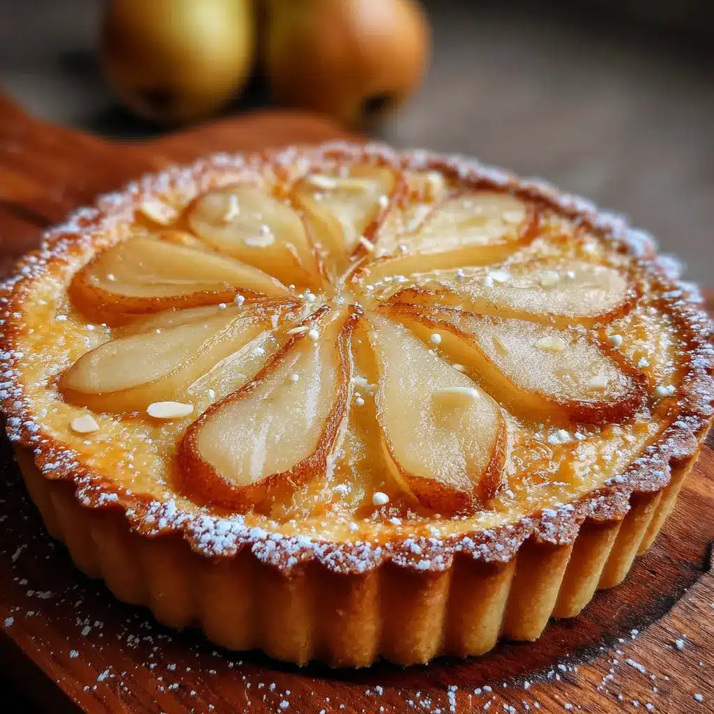 Tarte amandine aux poires maison dorée avec crème d’amande et poires au sirop