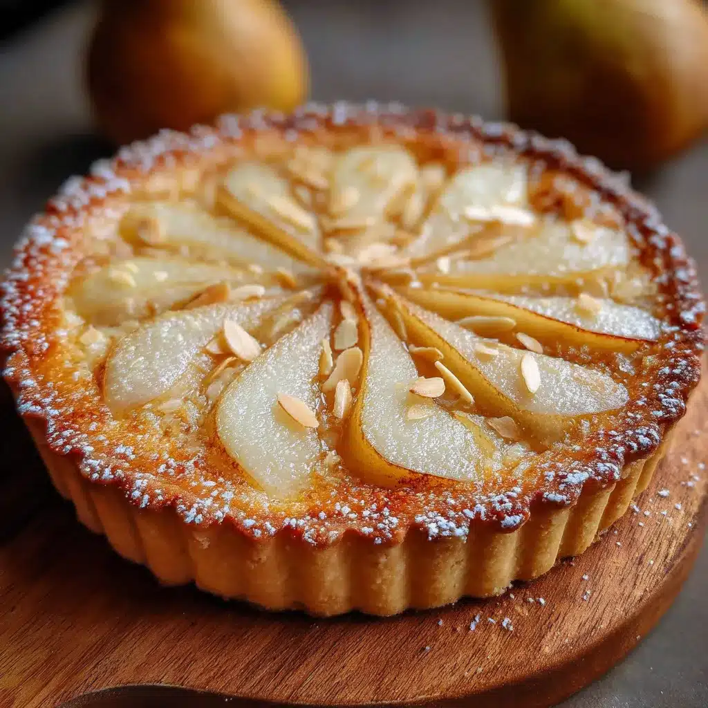 Tarte amandine aux poires maison dorée avec crème d’amande et poires au sirop