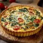 Tarte au thon et épinards maison dorée avec rondelles de tomate