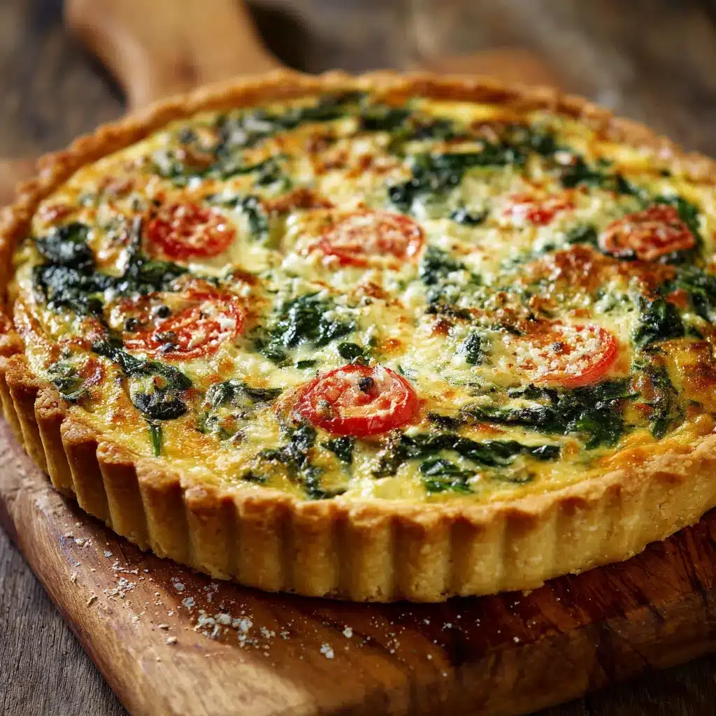 Tarte au thon et épinards maison dorée avec rondelles de tomate