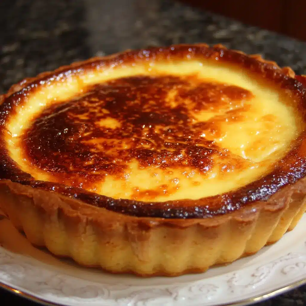 Tarte au flan de ma grand-mère sortie du four avec une texture crémeuse