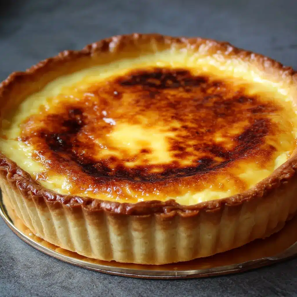 Tarte au flan de ma grand-mère sortie du four avec une texture crémeuse
