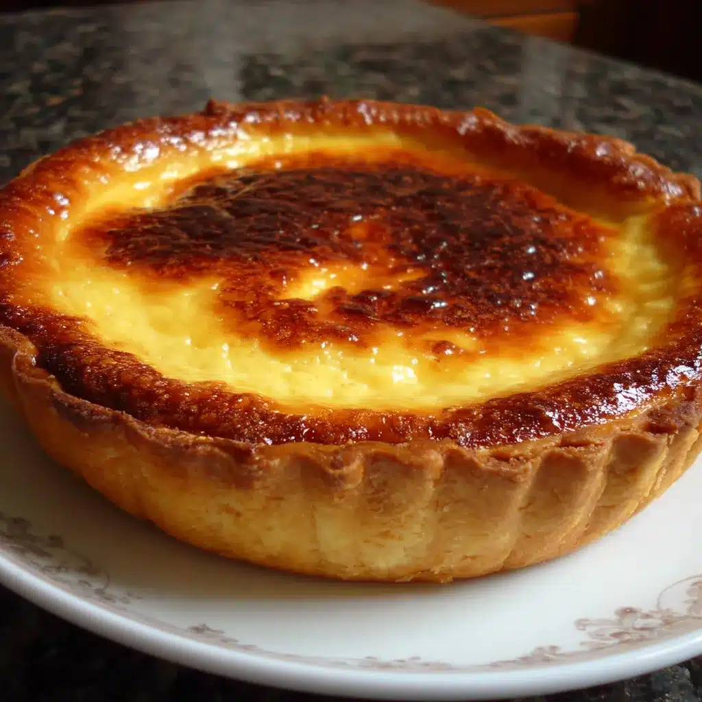 Tarte au flan de ma grand-mère sortie du four avec une texture crémeuse