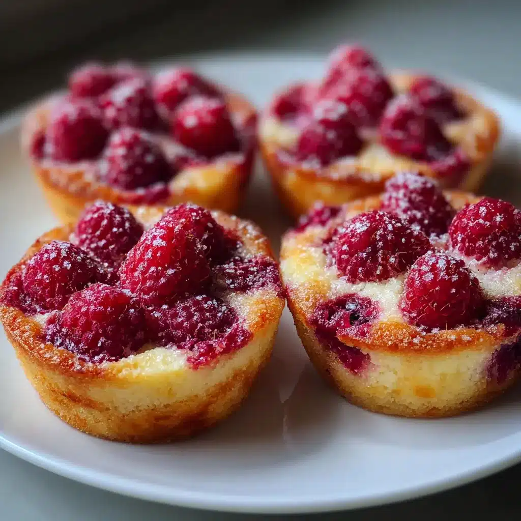 Tartelettes sans pâte aux framboises dorées, parsemées de sucre glace