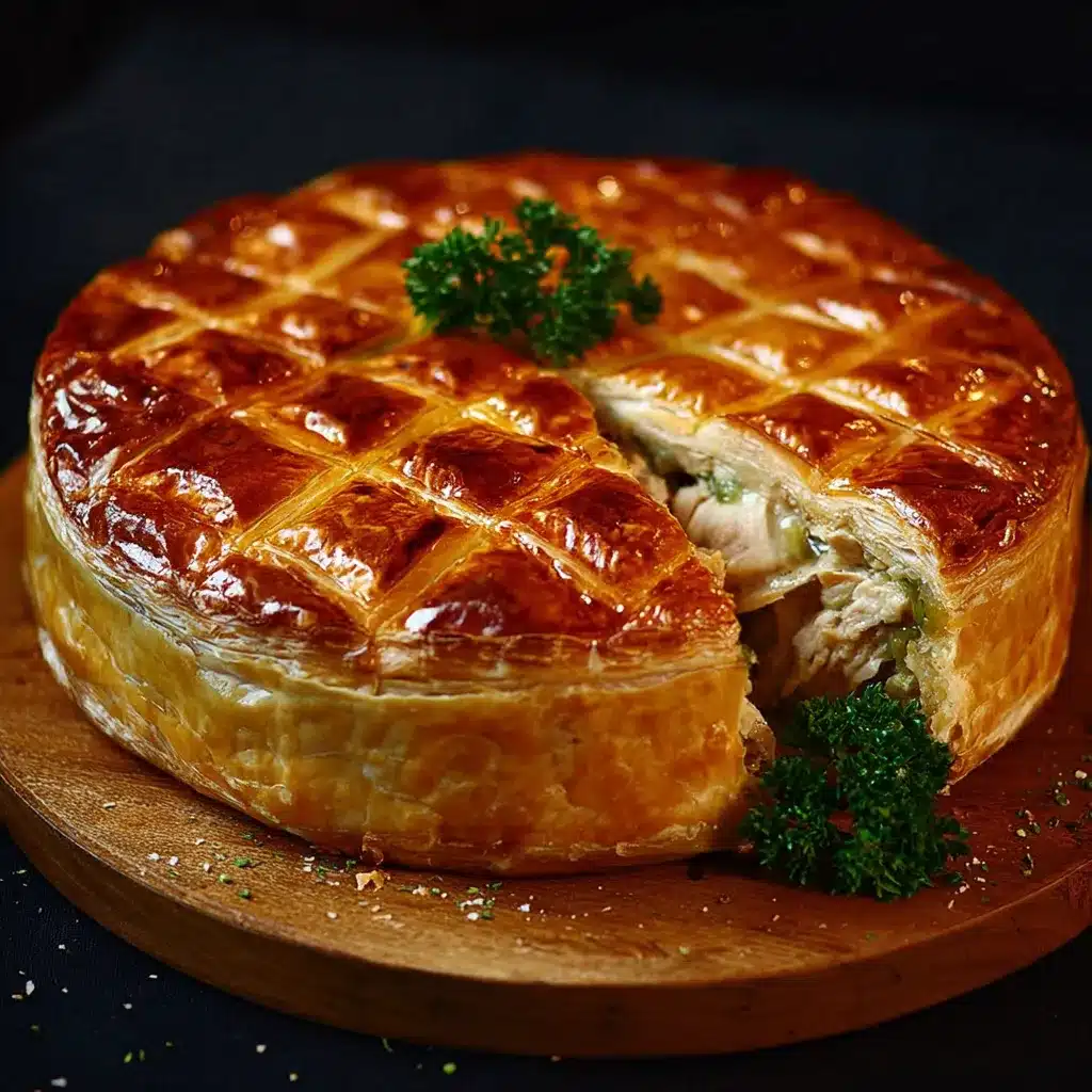 Tourte au poulet dorée avec pâte feuilletée croustillante et garniture crémeuse