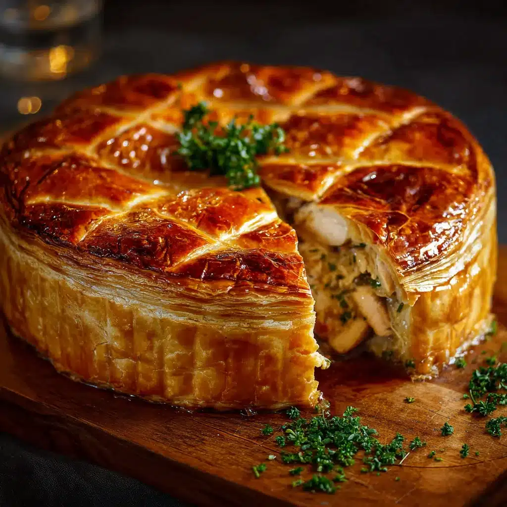 Tourte au poulet dorée avec pâte feuilletée croustillante et garniture crémeuse