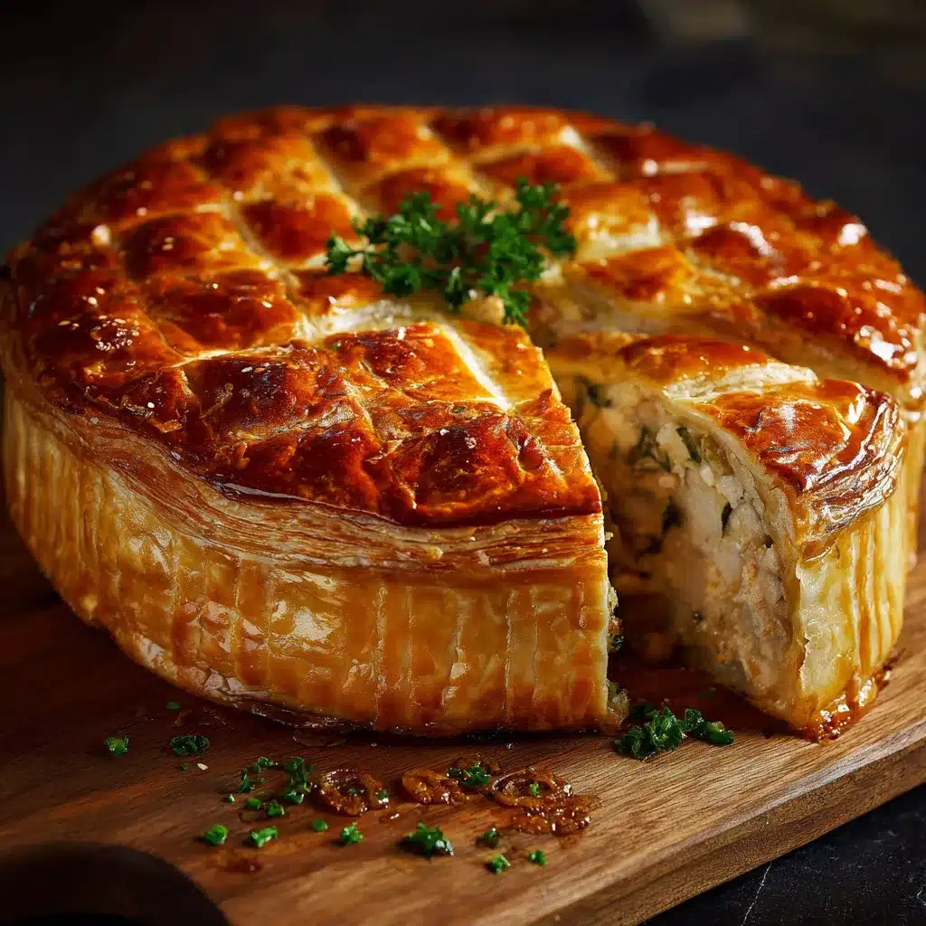 Tourte au poulet dorée avec pâte feuilletée croustillante et garniture crémeuse