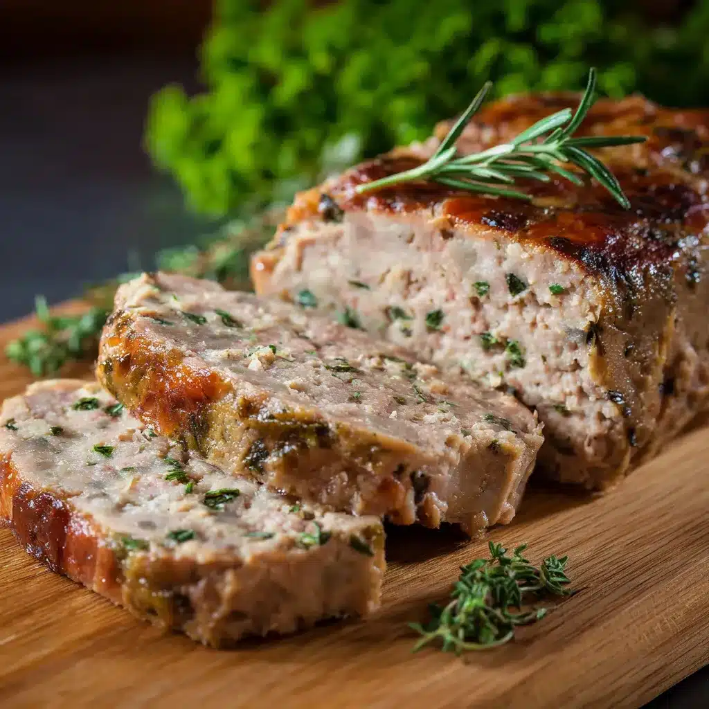 Terrine de pâté de campagne sans porc servie avec cornichons et baguette