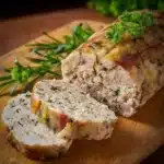 Terrine de pâté de campagne sans porc servie avec cornichons et baguette