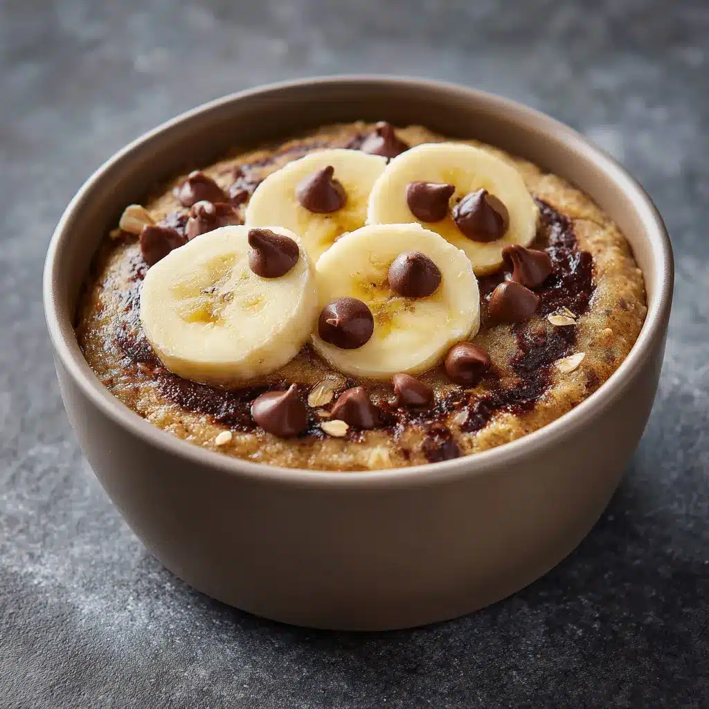 Bowl cake banane-choco moelleux servi dans un bol blanc avec pépites de chocolat fondantes