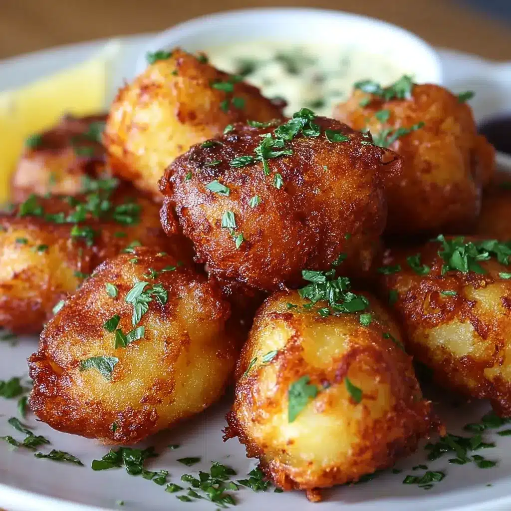 Beignets de cabillaud dorés et croustillants servis avec des quartiers de citron