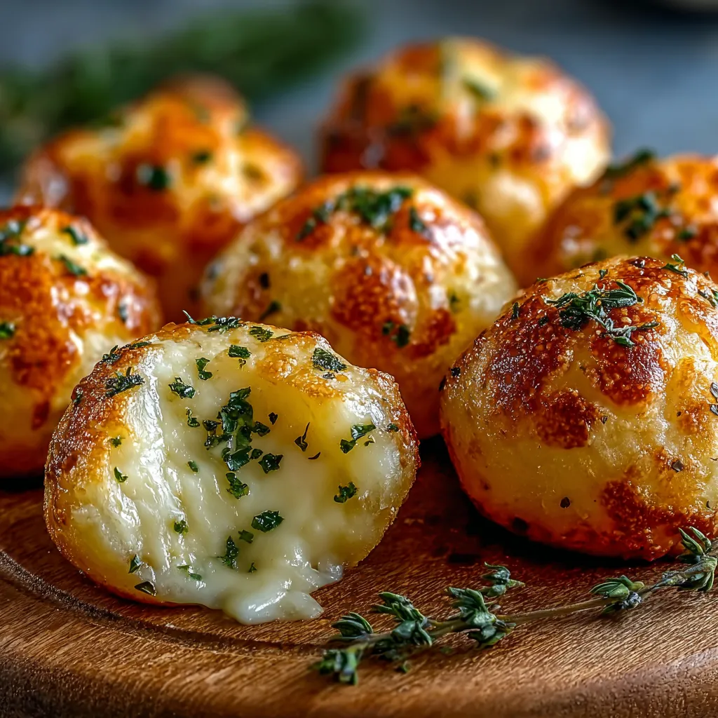 Bombes au fromage et à l’ail dorées à la sortie du four
