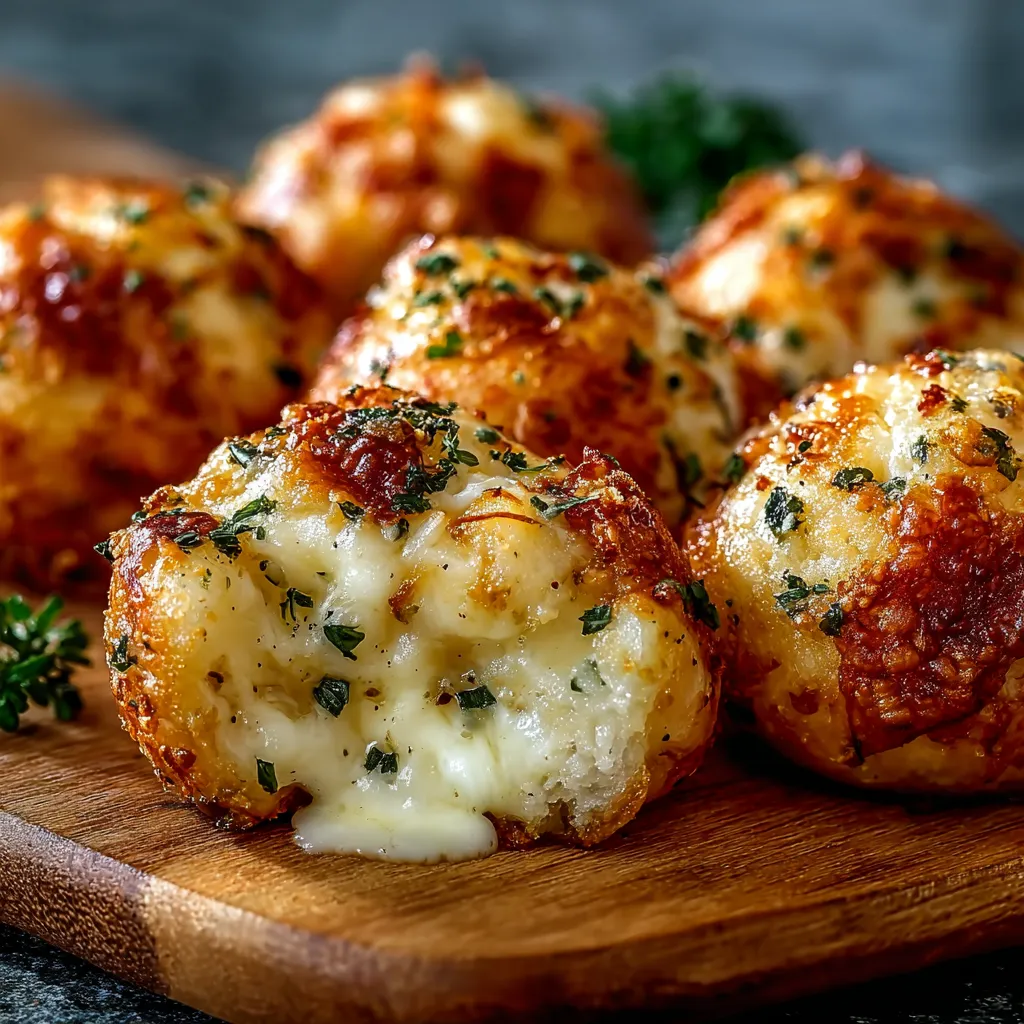 Bombes au fromage et à l’ail dorées à la sortie du four