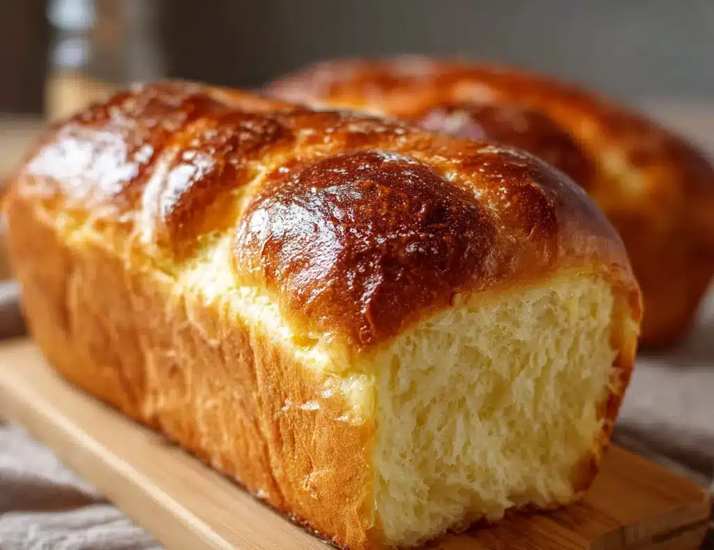 Brioche maison ultra moelleuse dorée sortie du four, posée sur une grille