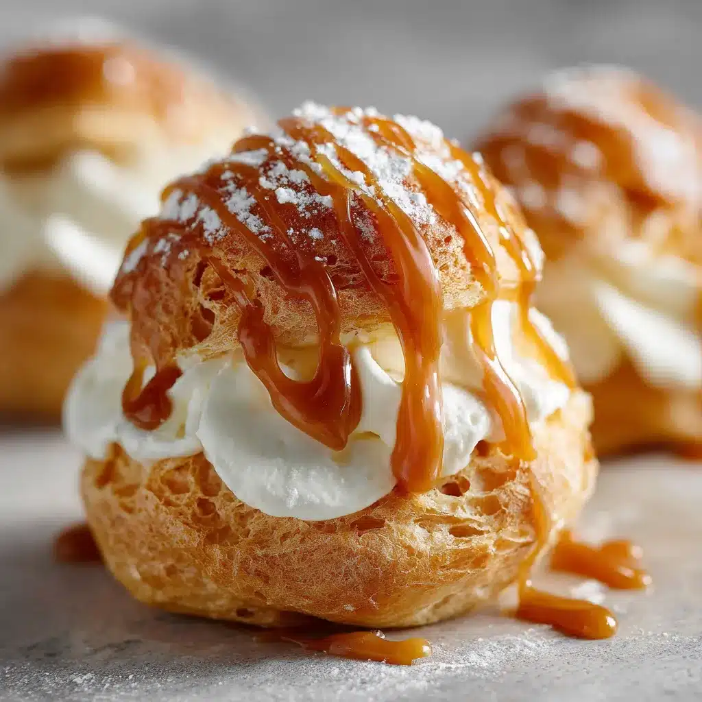 Choux à la crème au caramel faits maison, garnis de crème onctueuse