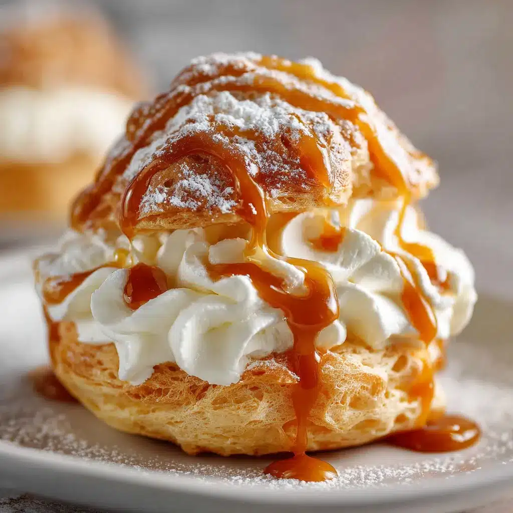Choux à la crème au caramel faits maison, garnis de crème onctueuse