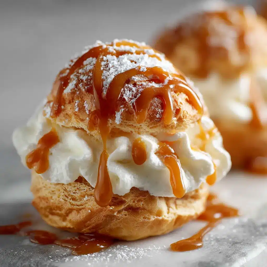 Choux à la crème au caramel faits maison, garnis de crème onctueuse