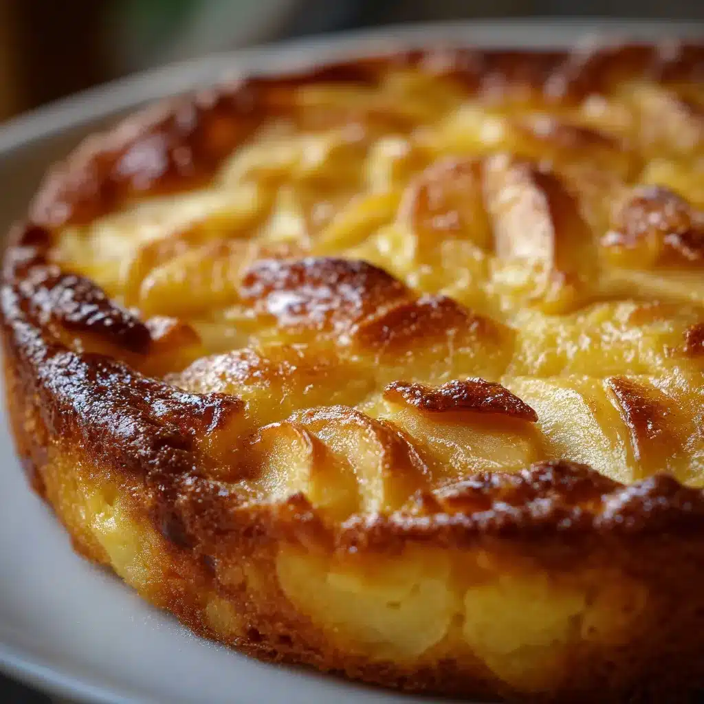 Clafoutis aux pommes doré et moelleux servi dans un plat à gratin