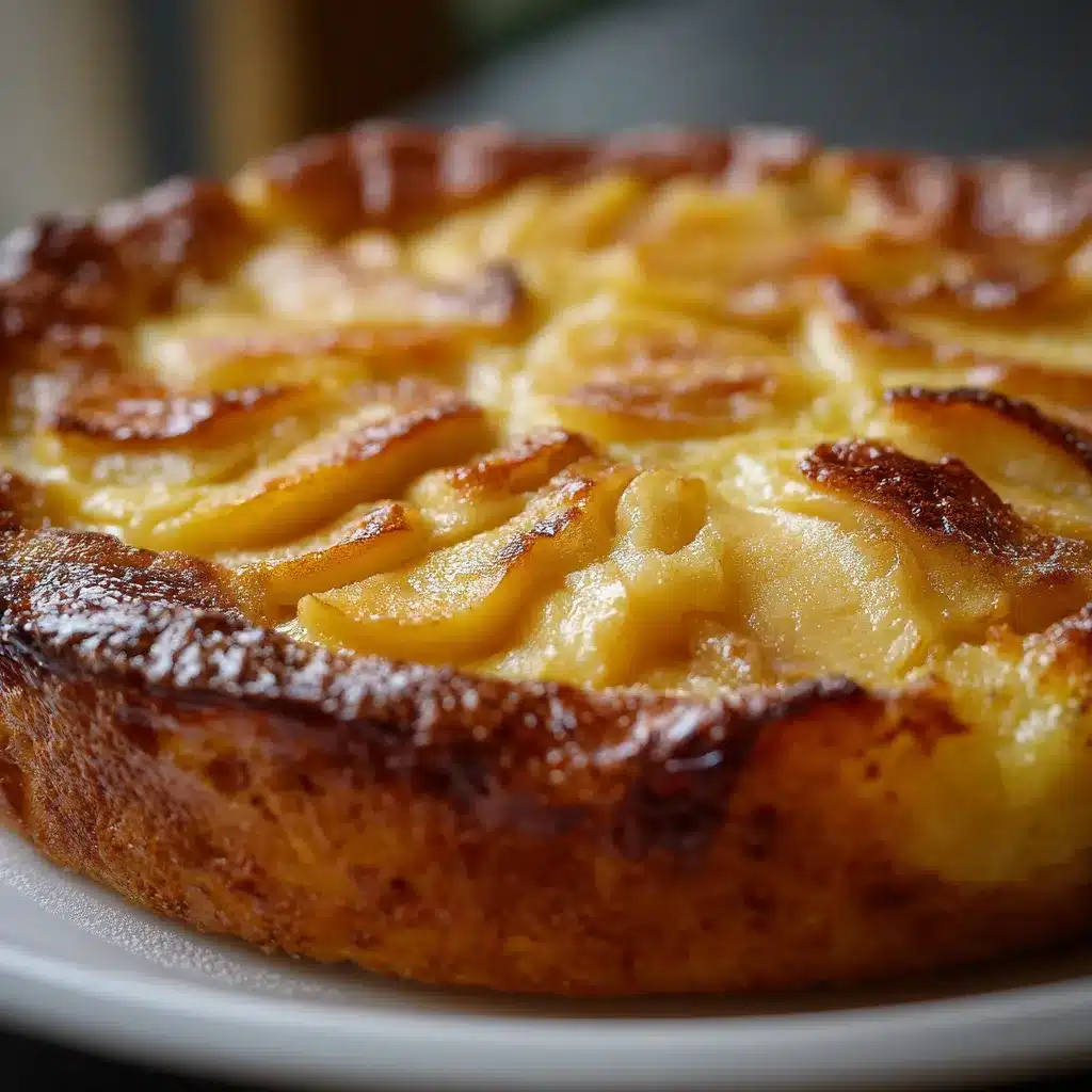 Clafoutis aux pommes doré et moelleux servi dans un plat à gratin