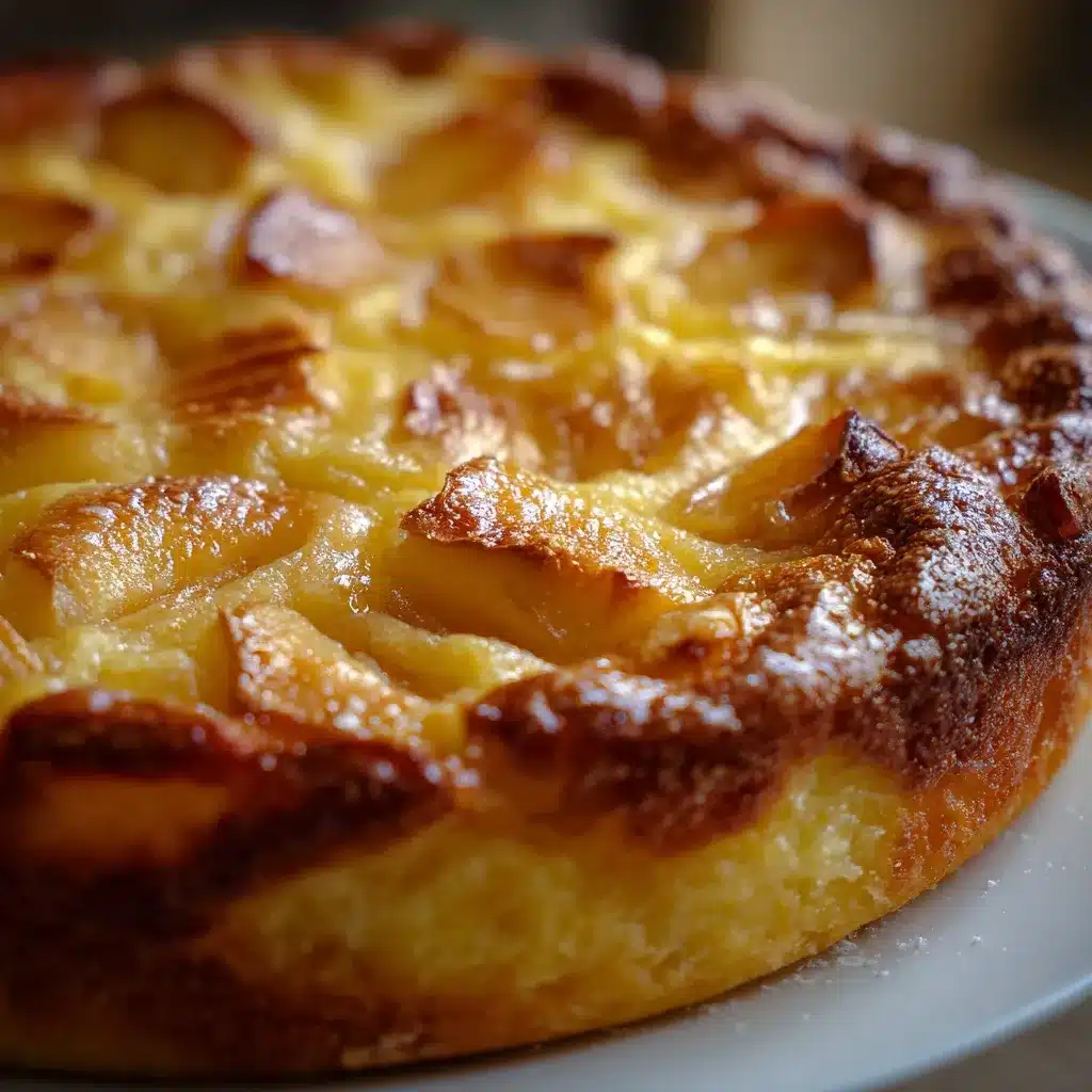 Clafoutis aux pommes doré et moelleux servi dans un plat à gratin