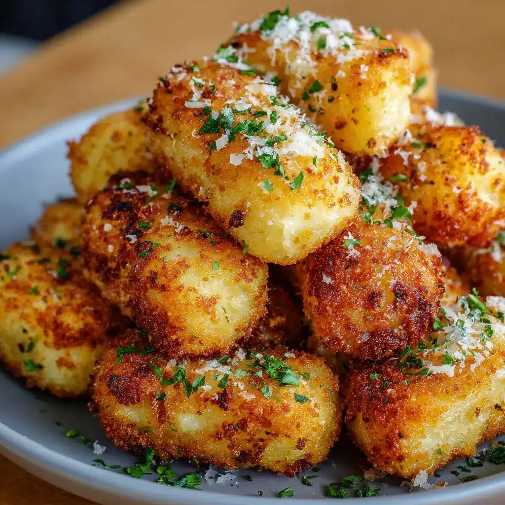 Croquettes au parmesan croustillantes dorées servies sur une assiette