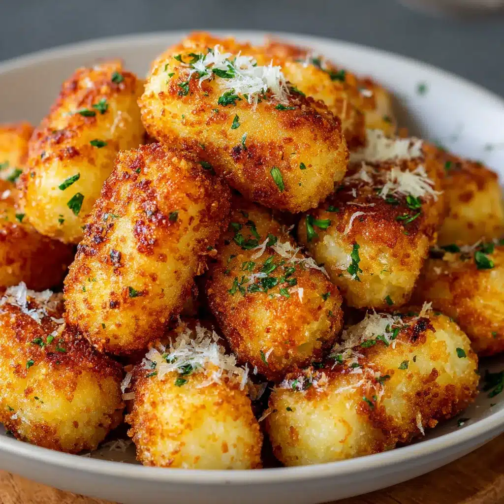Croquettes au parmesan croustillantes dorées servies sur une assiette