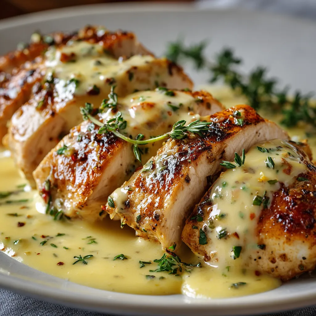 Assiette d’émincé de poulet nappée d’une sauce crème et moutarde, servie avec du riz blanc