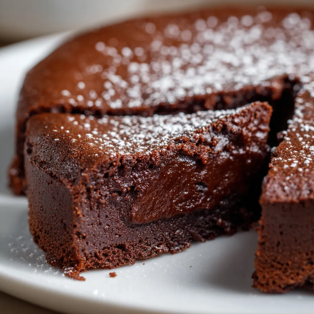 Fondant chocolat mascarpone avec cœur coulant, prêt à servir sur une assiette blanche