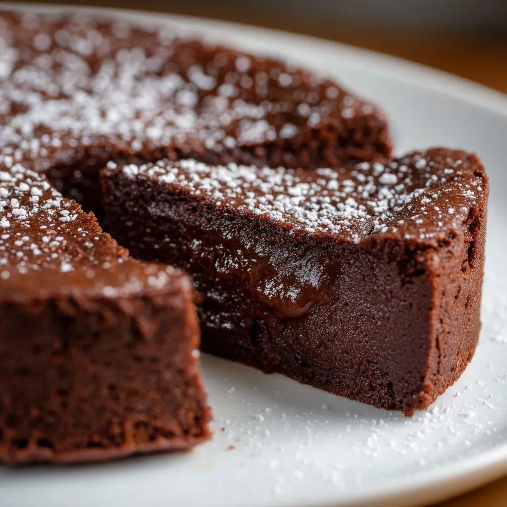 Fondant chocolat mascarpone avec cœur coulant, prêt à servir sur une assiette blanche