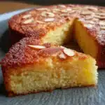 Gâteau fondant aux amandes maison présenté sur une assiette blanche