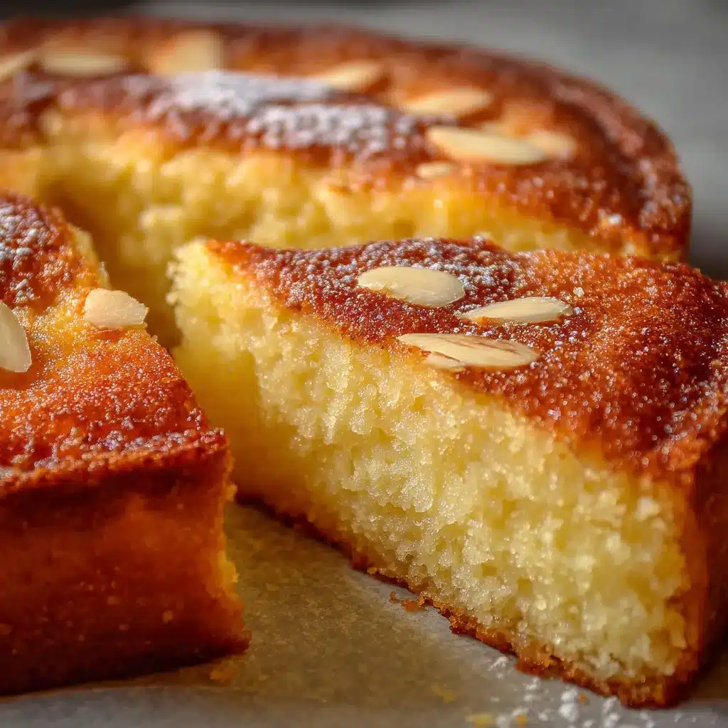 Gâteau fondant aux amandes maison présenté sur une assiette blanche