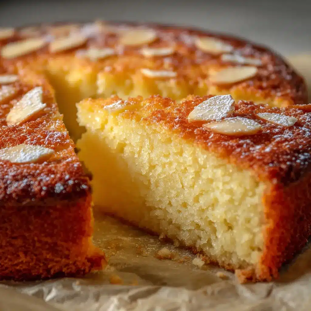 Gâteau fondant aux amandes maison présenté sur une assiette blanche