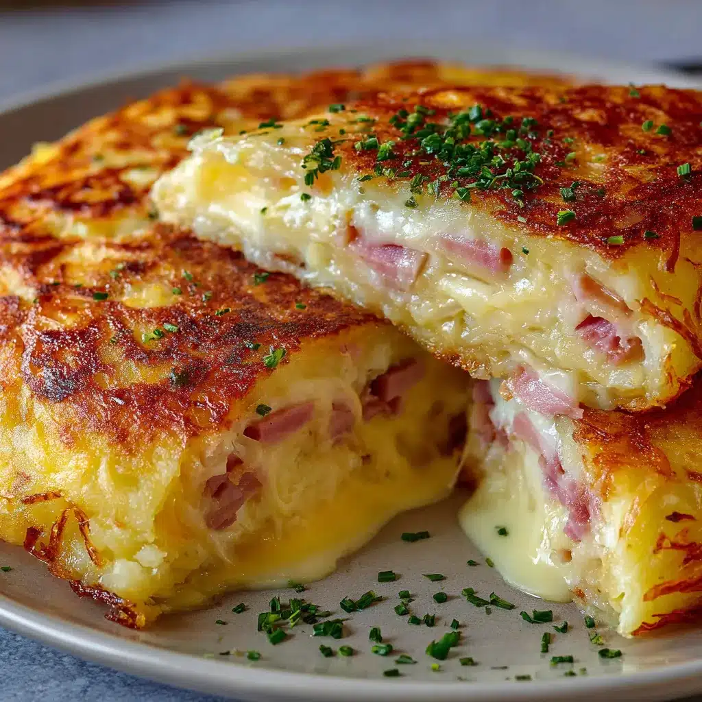 Gâteau de pommes de terre farci au fromage doré au four dans un plat à gratin