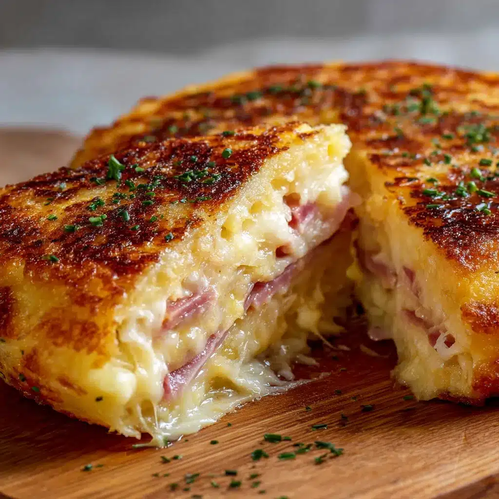 Gâteau de pommes de terre farci au fromage doré au four dans un plat à gratin