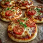 Mini pizzas maison moelleuses à la tomate et au fromage prêtes à être servies