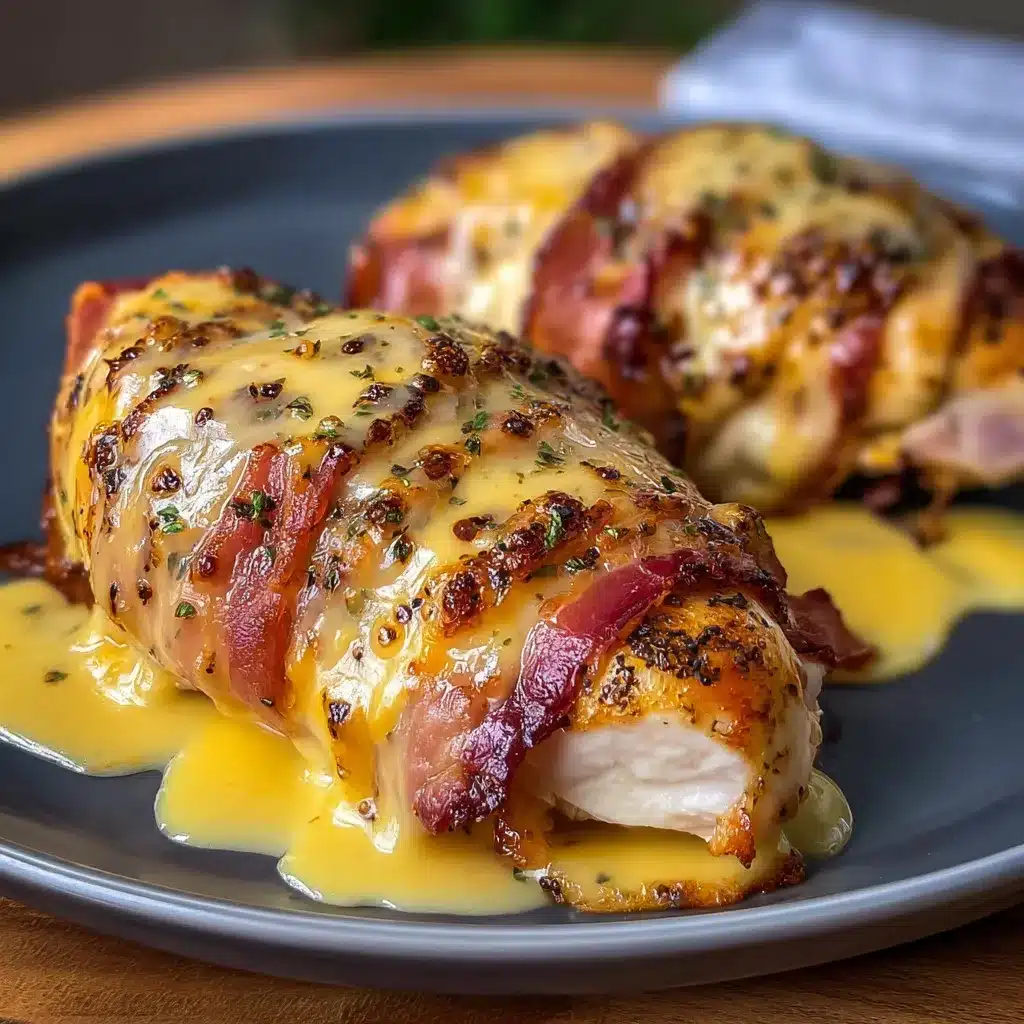 Roulés de poulet farcis au cheddar et enveloppés de dinde fumée, cuits au four.