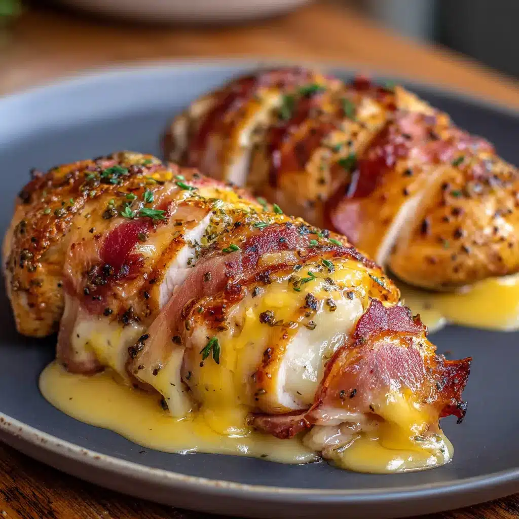 Roulés de poulet farcis au cheddar et enveloppés de dinde fumée, cuits au four.