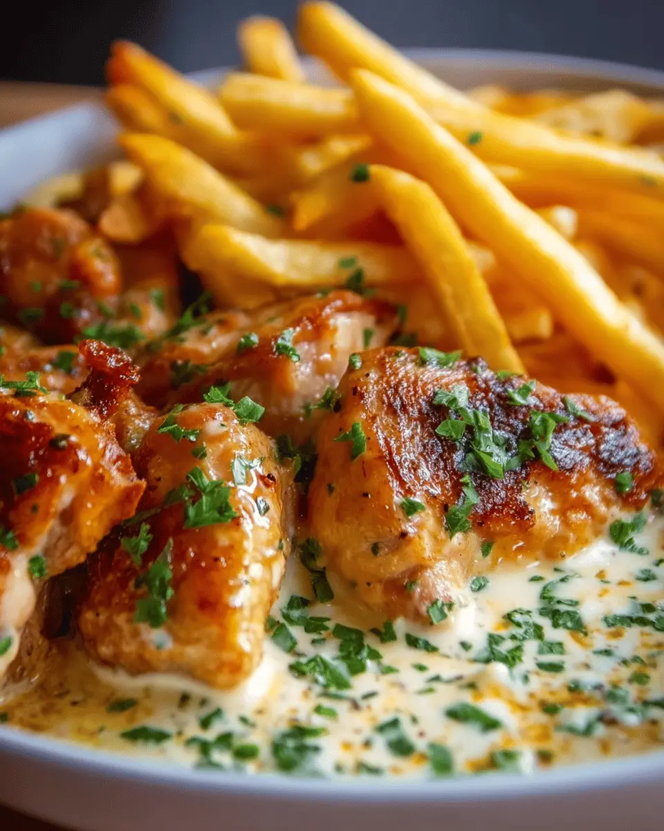 Bouchées de Poulet au Beurre Doré avec Sauce Crémeuse et Frites