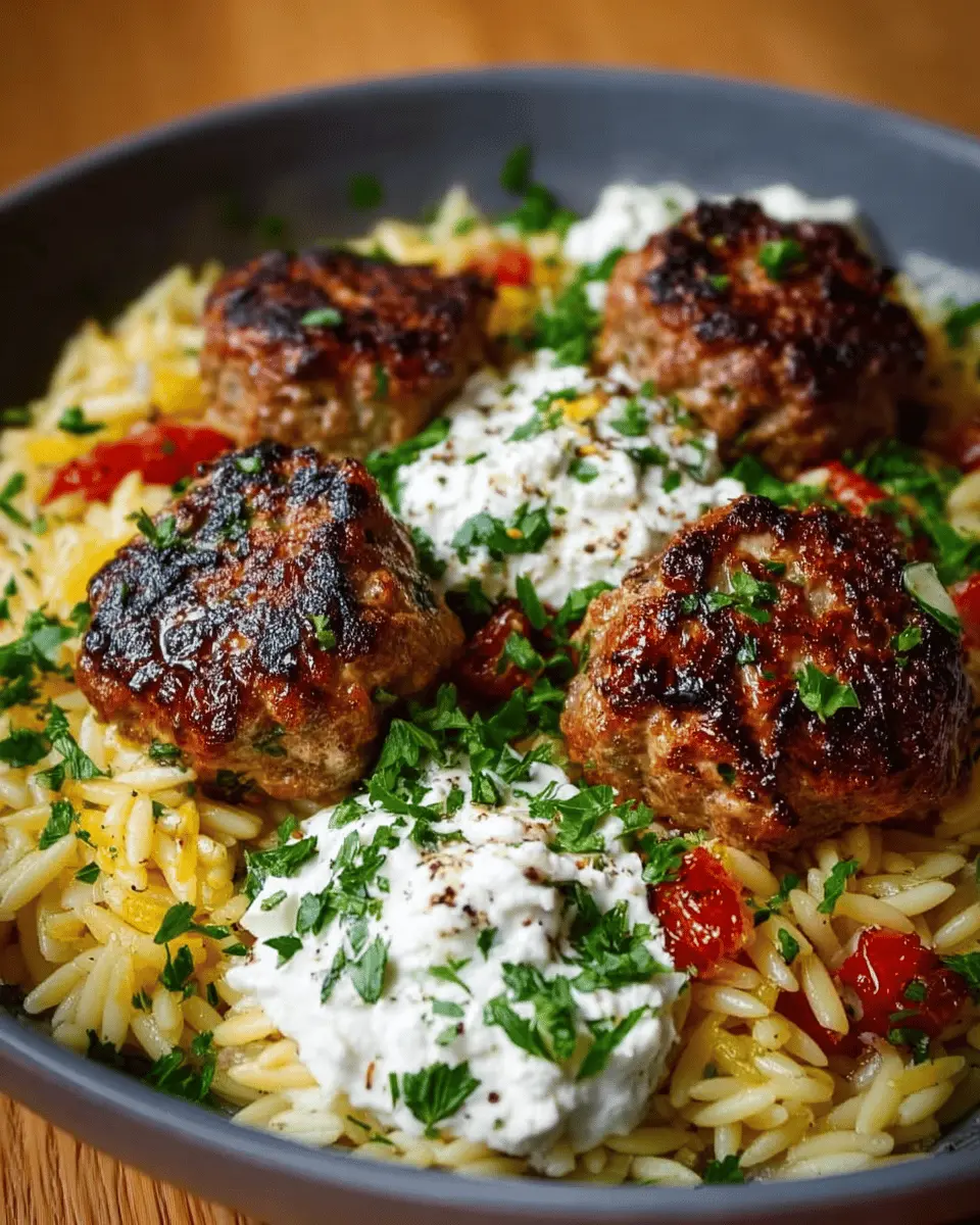Boulettes Grecques & Orzo Citronné avec Crème de Feta
