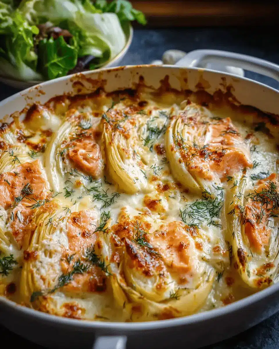 Gratin d’Endives au Saumon Fumé, Crème Citronnée et Fromage Fondu