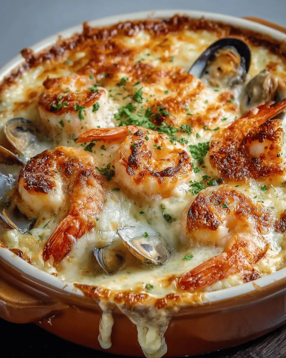 Gratin de fruits de mer à la crème et au fromage