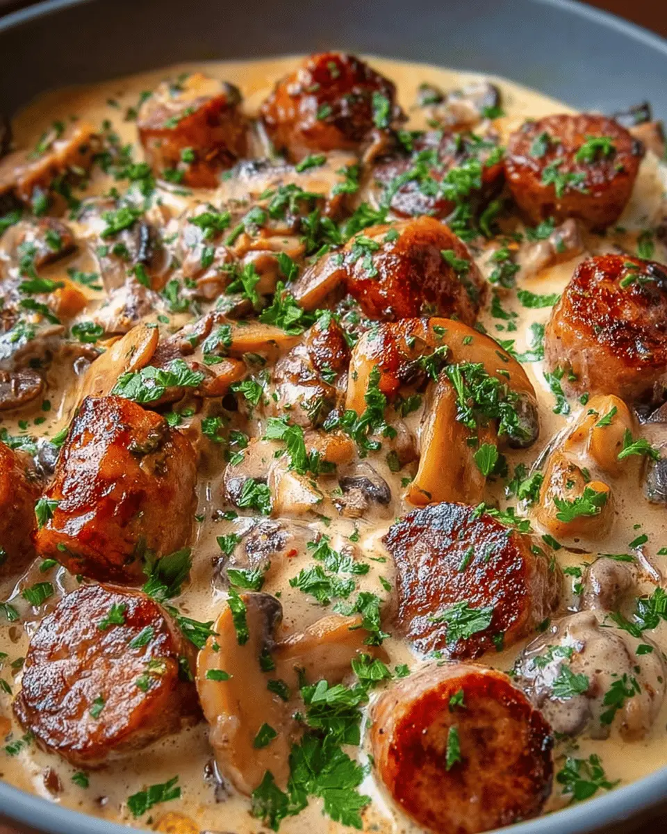 Sauté de Saucisses de Bœuf Crème et Champignons