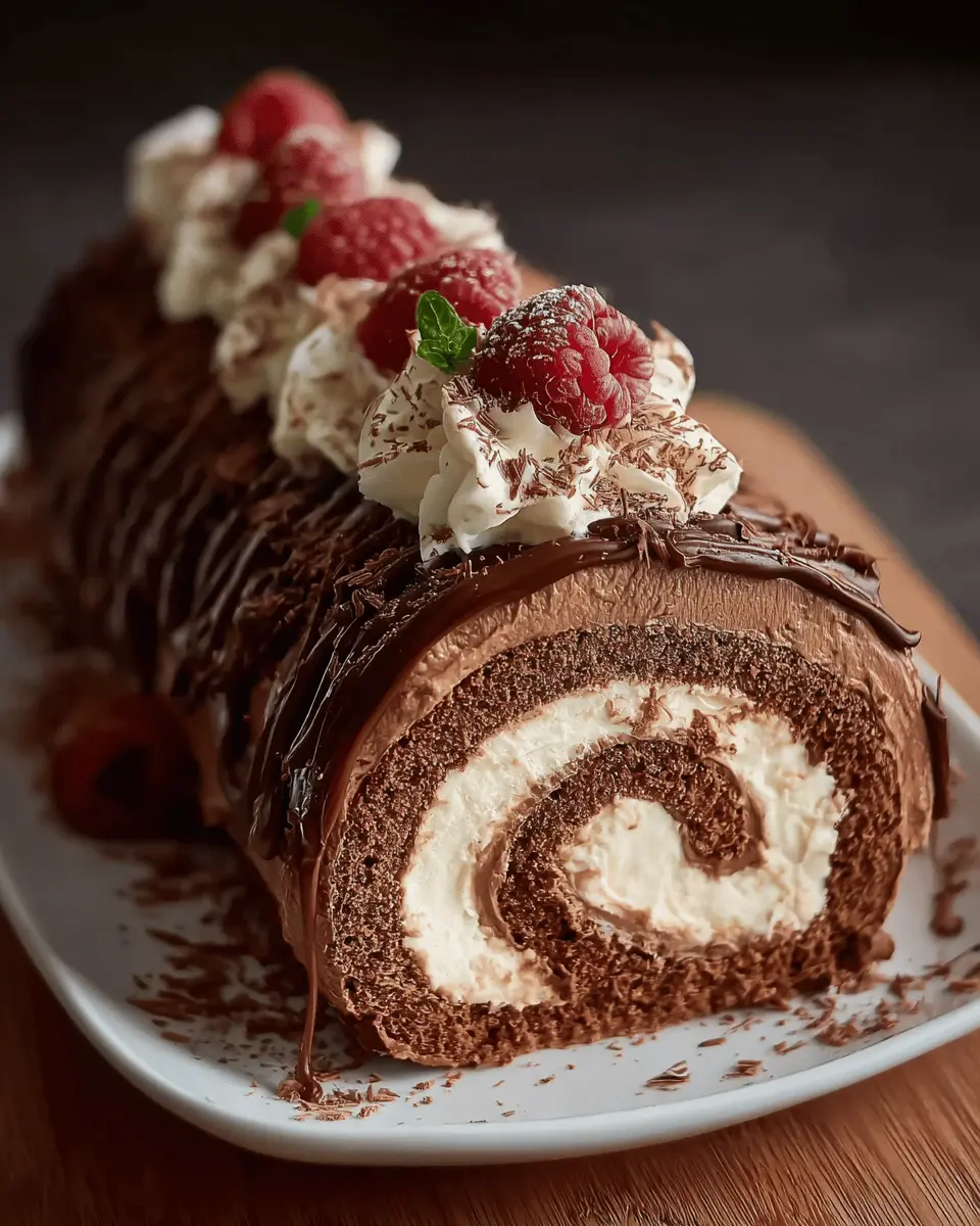 Bûche roulée avec ganache montée au chocolat au lait et mascarpone
