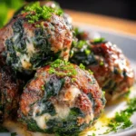 Boulettes de Bœuf à l’Ail et aux Épinards, Farcies à la Mozzarella