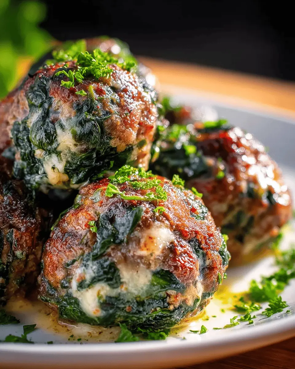 Boulettes de Bœuf à l’Ail et aux Épinards, Farcies à la Mozzarella