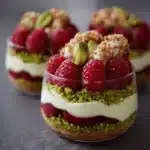 Verrines Pistache–Framboise Crémeuses & Croquantes