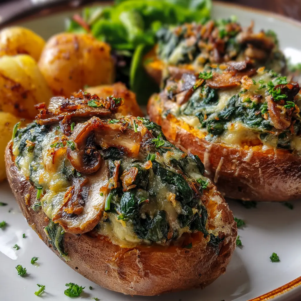 Patates douces farcies aux champignons et aux épinards
