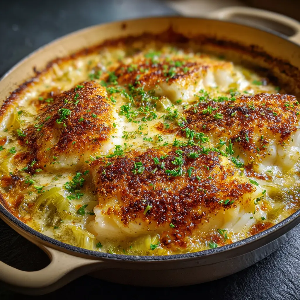 Gratin de Cabillaud aux Poireaux et Crème
