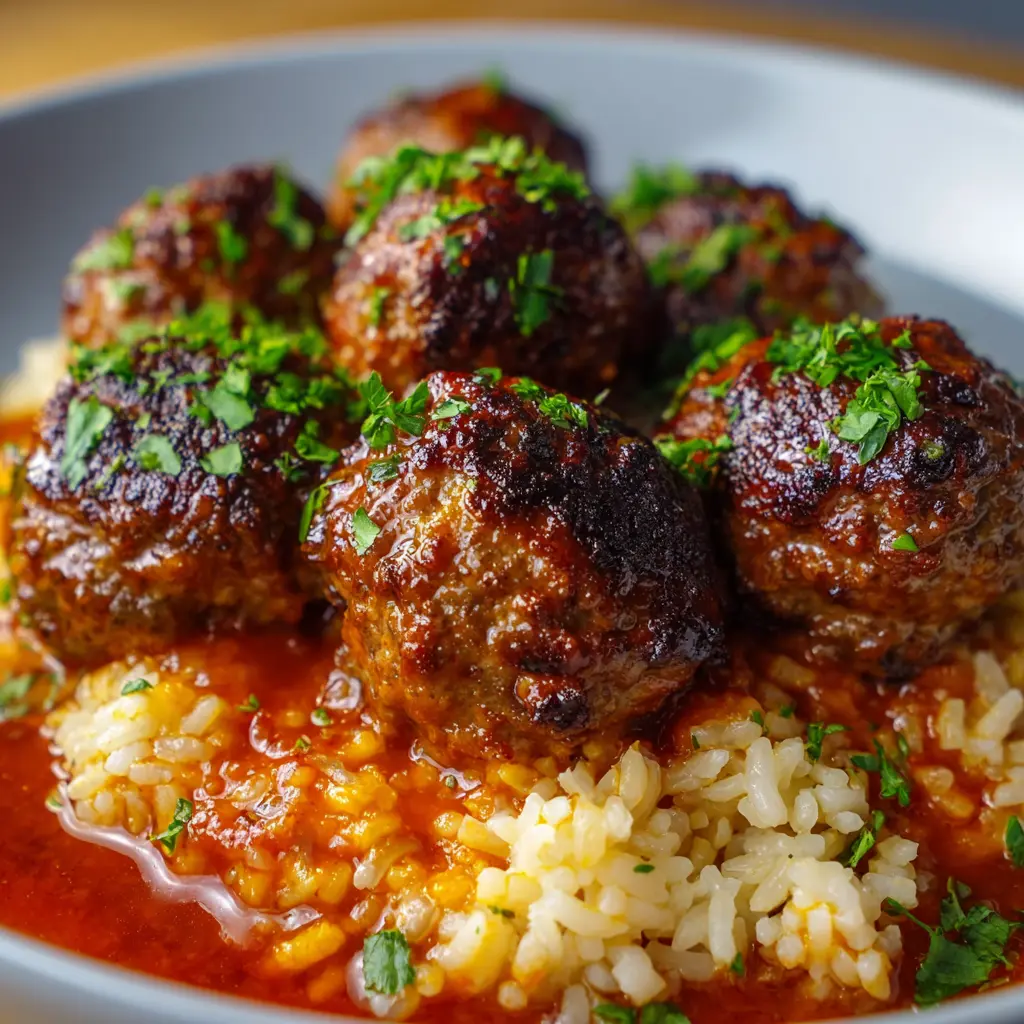 Boulettes de Bœuf au Riz et Sauce Tomate
