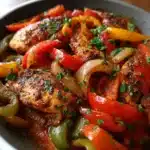 Poulet aux Poivrons, Oignons et Tomates